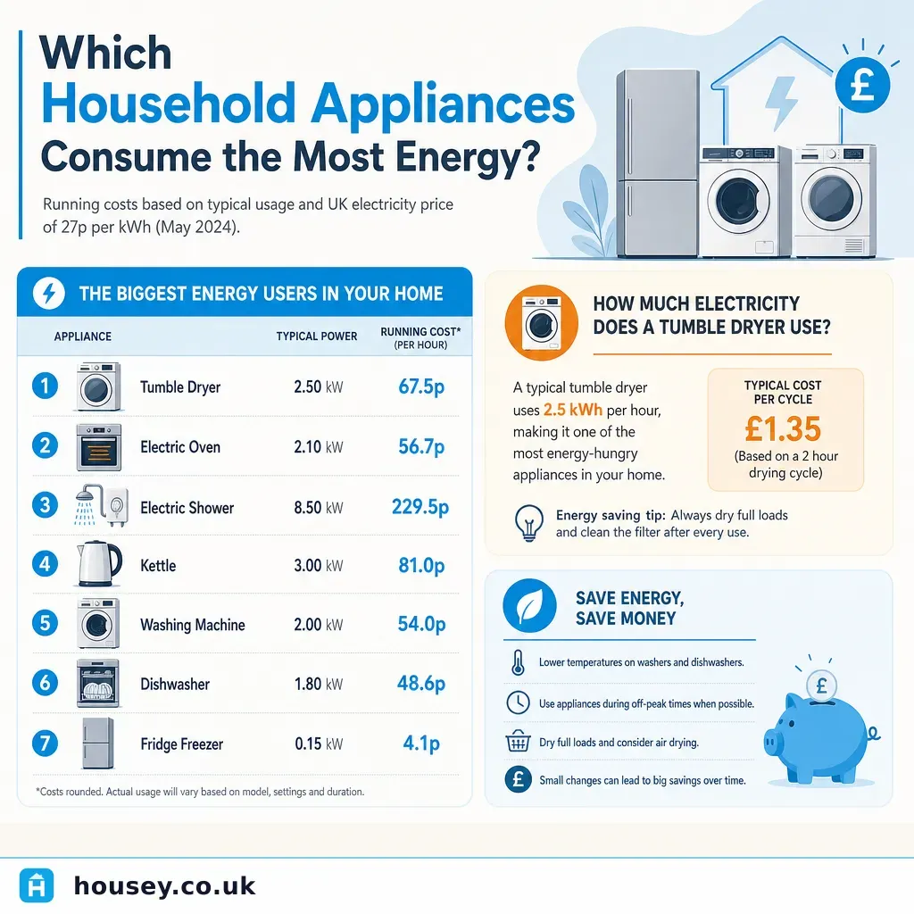 Infographic illustrating: Which Household Appliances Consume the Most Energy?
