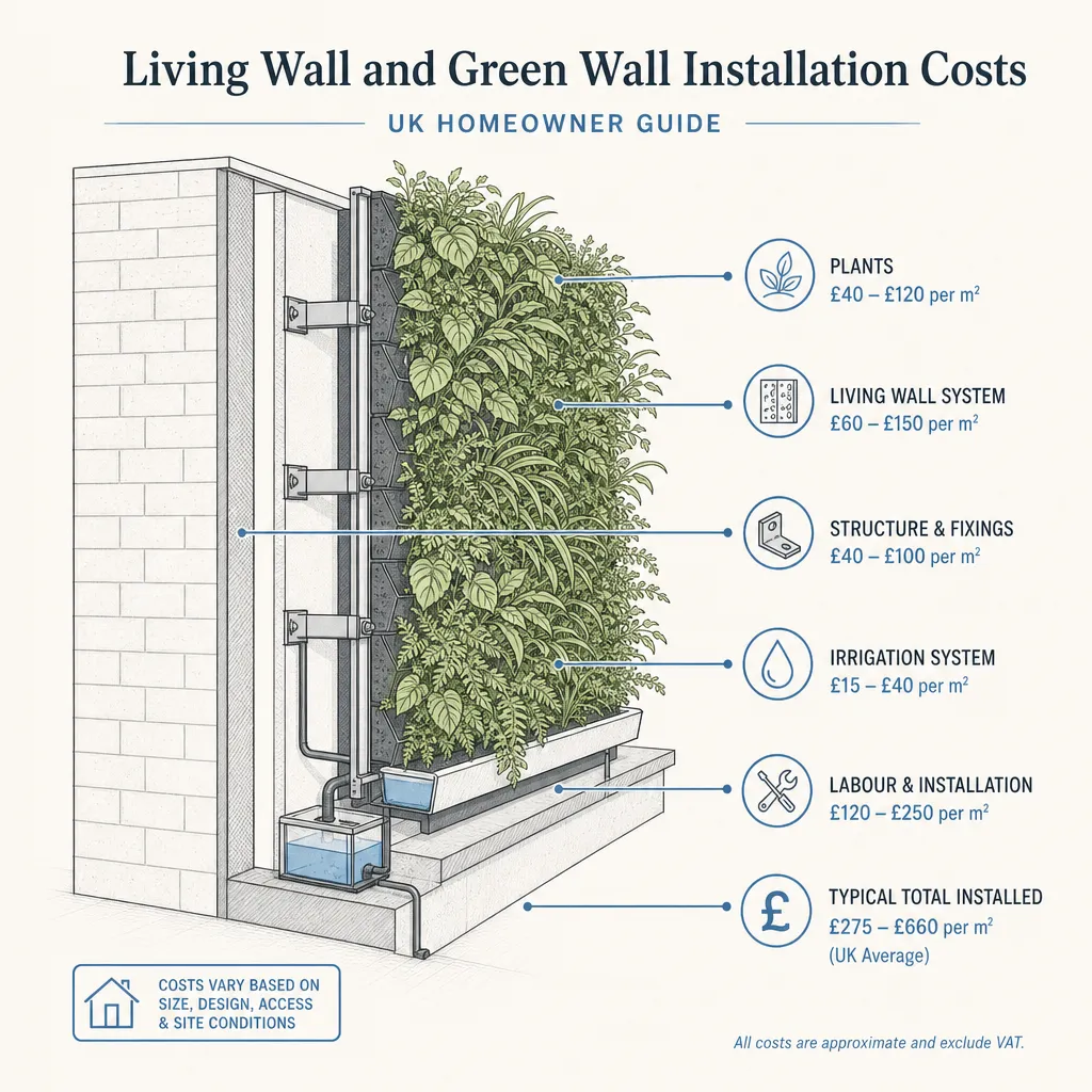 Diagram illustrating: Living Wall and Green Wall Installation Costs
