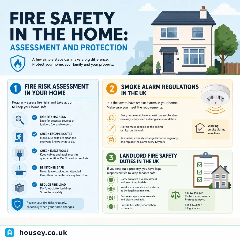 Infographic illustrating: Fire Safety in the Home: Assessment and Protection