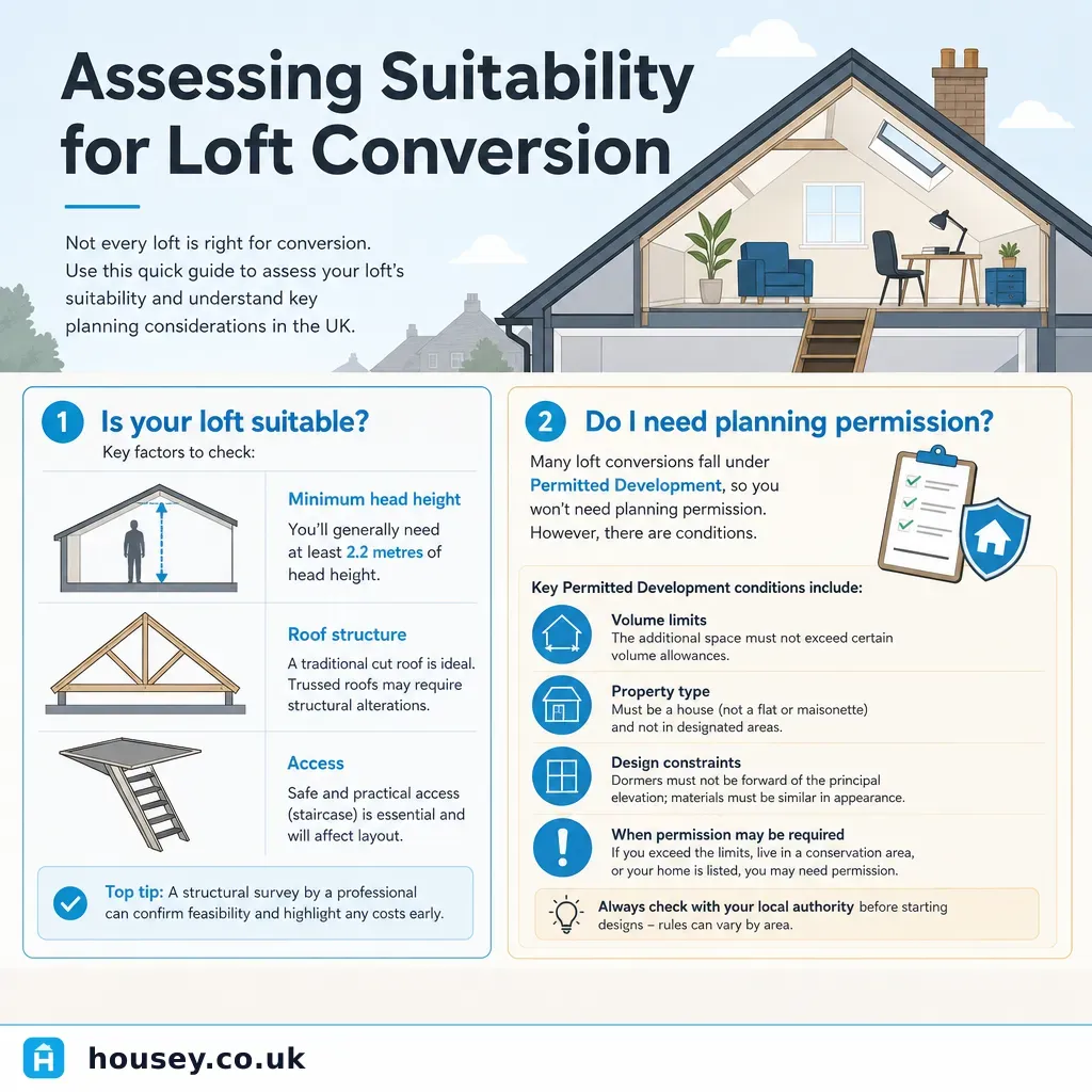 Infographic illustrating: Assessing Suitability for Loft Conversion