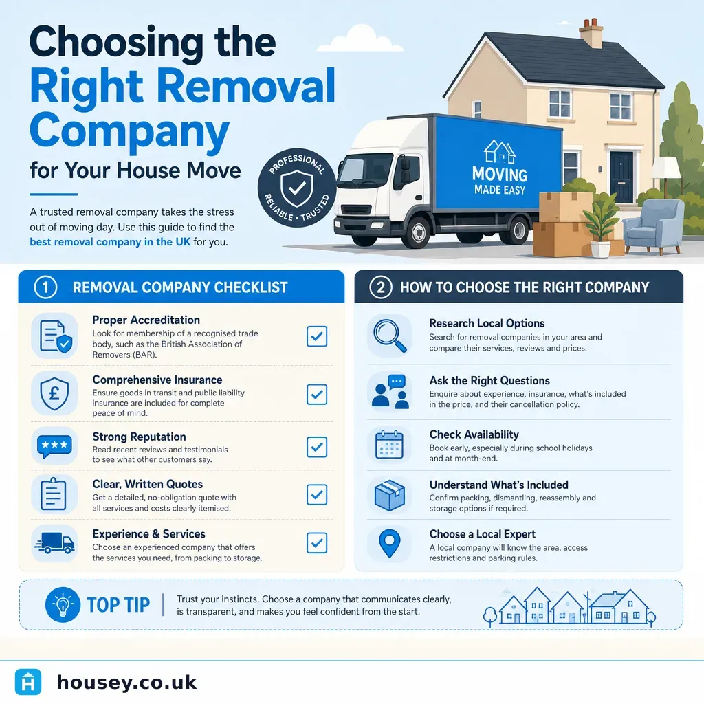 Infographic illustrating: Choosing the Right Removal Company for Your House Move