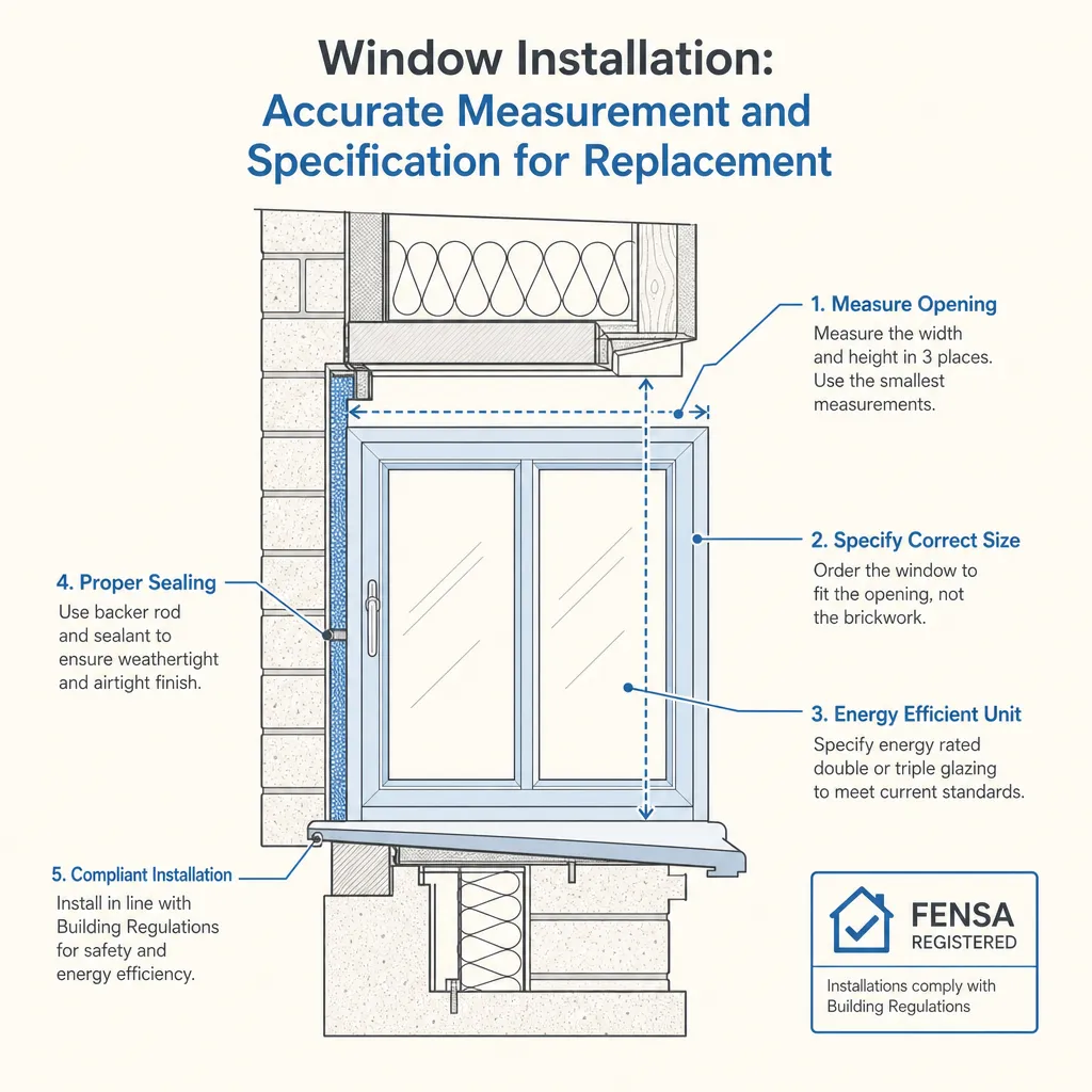 Diagram illustrating: Window Installation: Accurate Measurement and Specification for Replacement