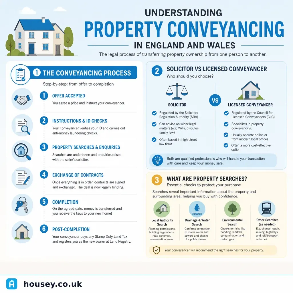 Infographic illustrating: Understanding Property Conveyancing in England and Wales
