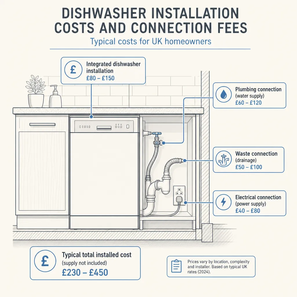 Diagram illustrating: Dishwasher Installation Costs and Connection Fees