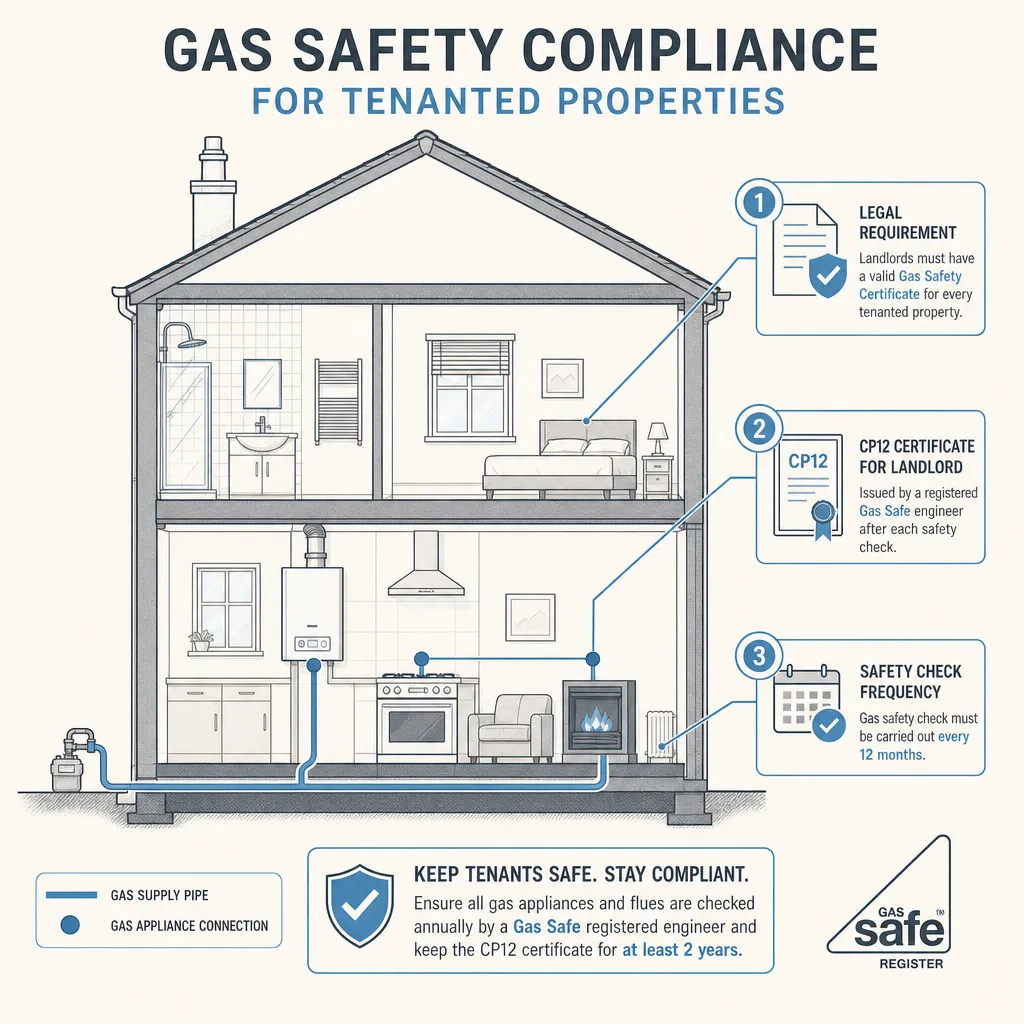 Diagram illustrating: Gas Safety Compliance for Tenanted Properties