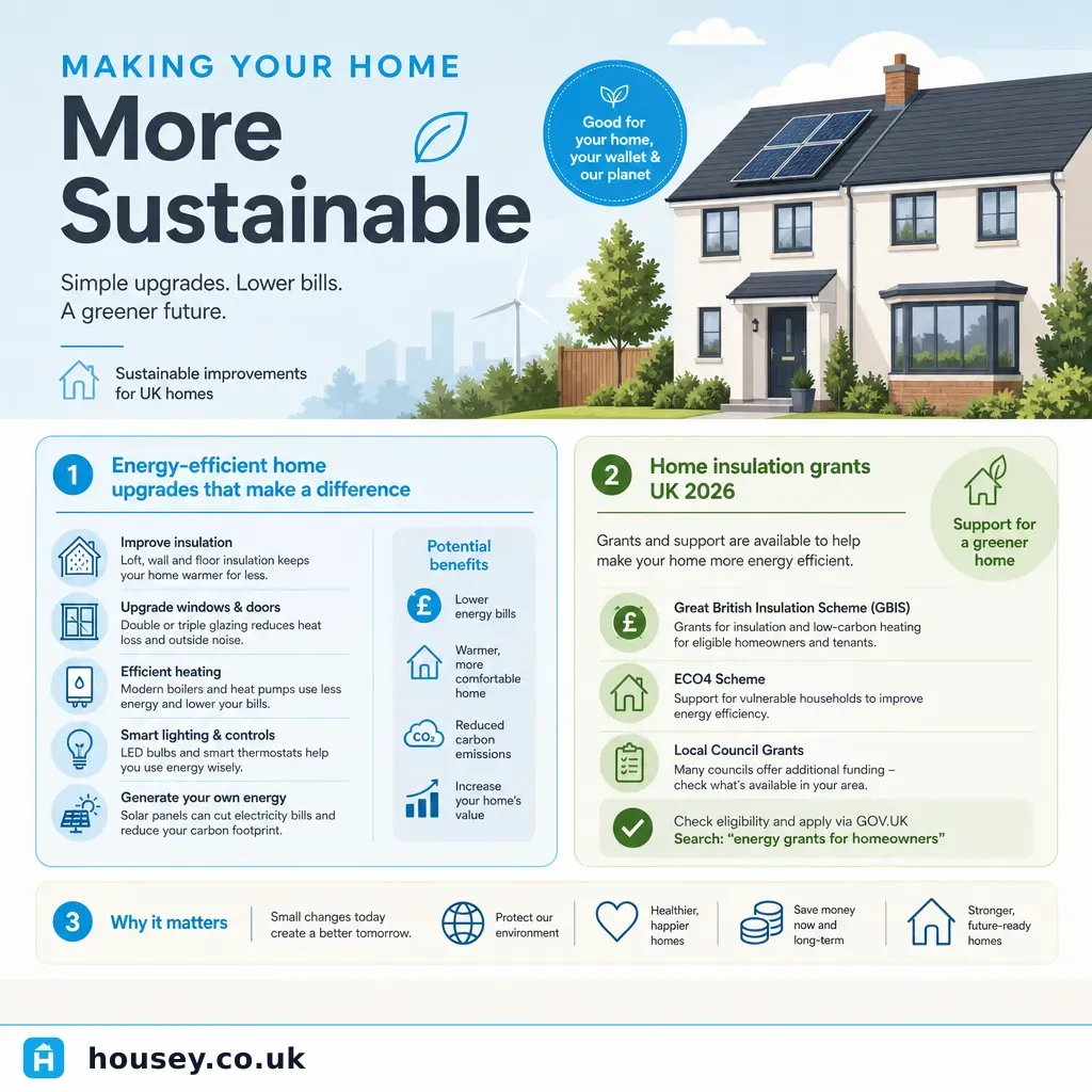 Infographic illustrating: Making your home more sustainable