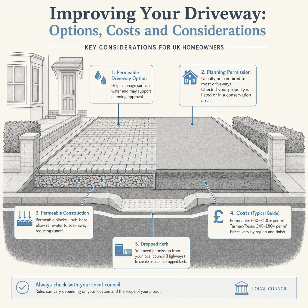 Diagram illustrating: Improving Your Driveway: Options, Costs and Considerations