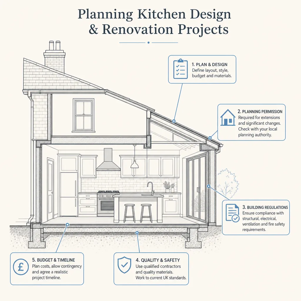 Diagram illustrating: Planning kitchen design and renovation projects