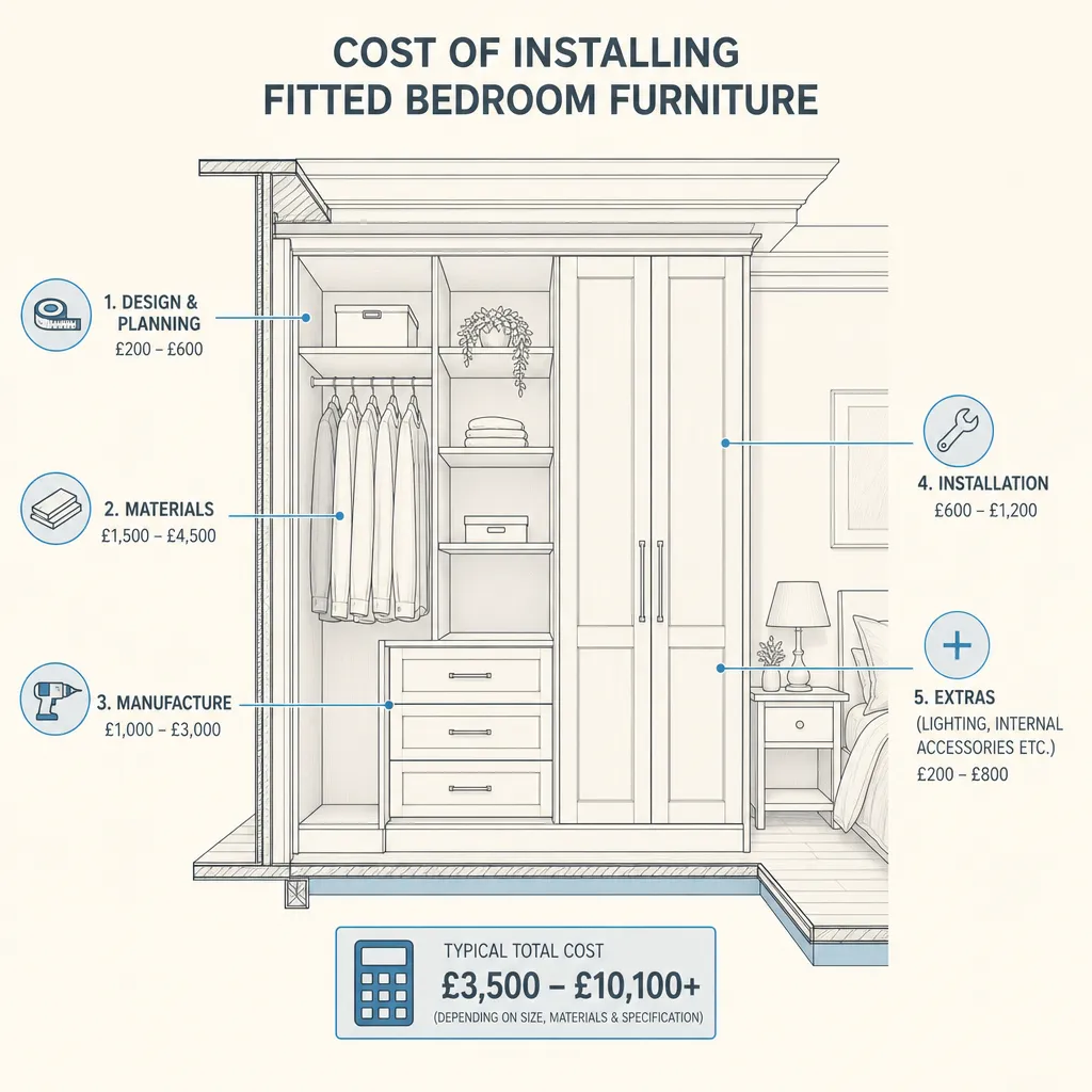 Diagram illustrating: Cost of Installing Fitted Bedroom Furniture
