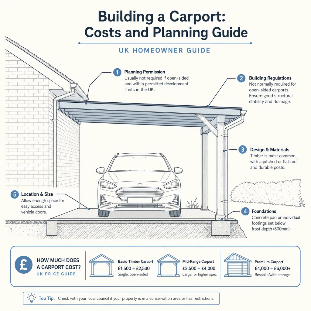 Diagram illustrating: Building a Carport: Costs and Planning Guide