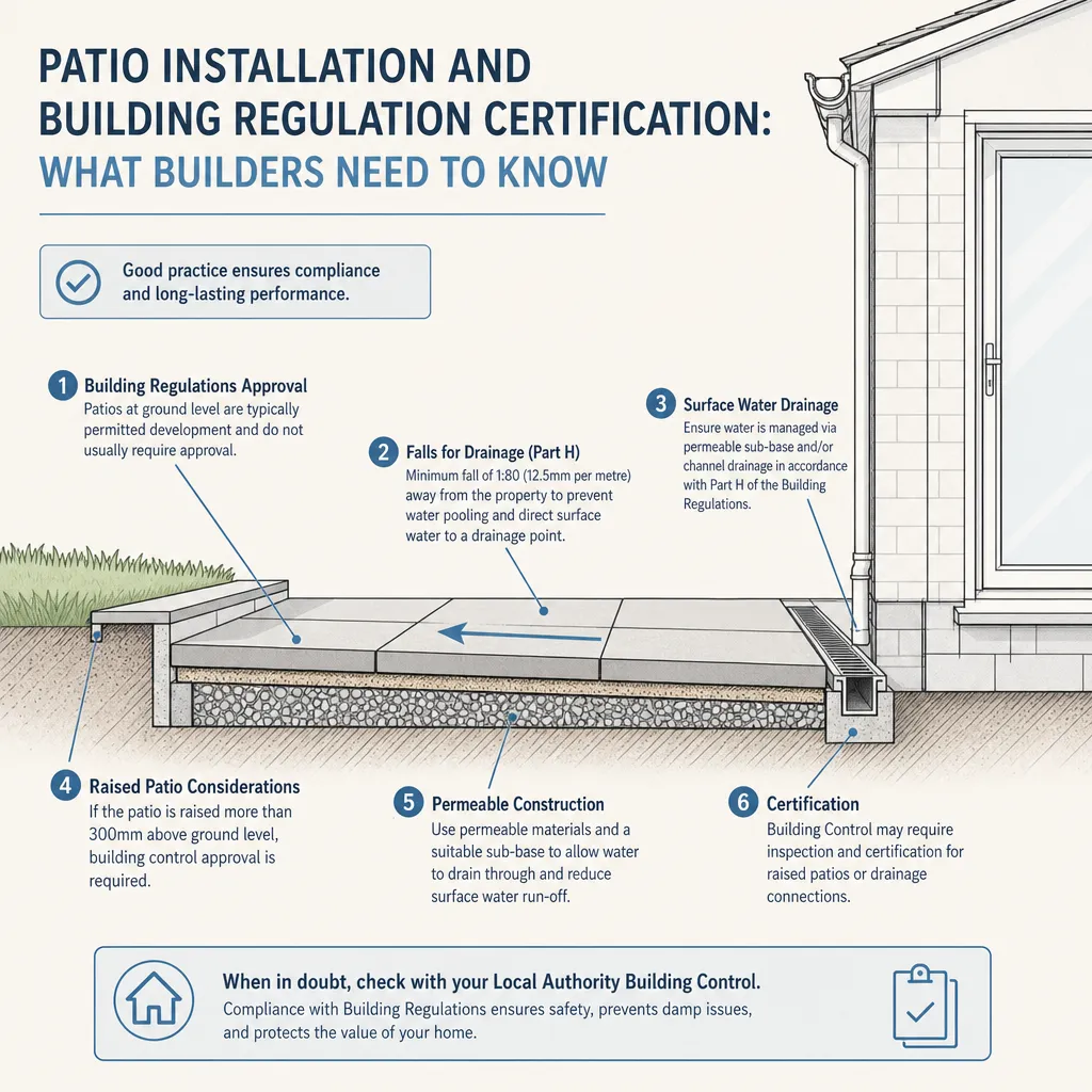 Diagram illustrating: Patio Installation and Building Regulation Certification: What Builders Need to Know