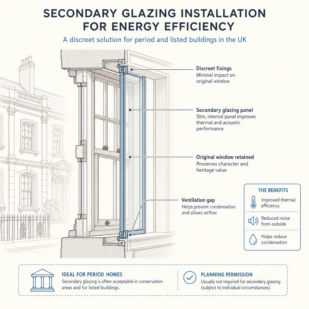 Diagram illustrating: Secondary Glazing Installation for Energy Efficiency