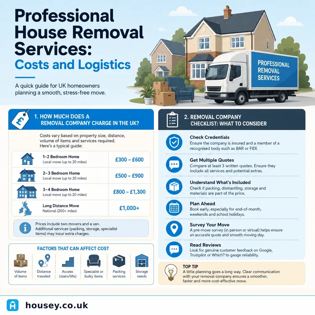 Infographic illustrating: Professional House Removal Services: Costs and Logistics