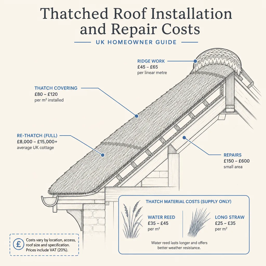 Diagram illustrating: Thatched Roof Installation and Repair Costs