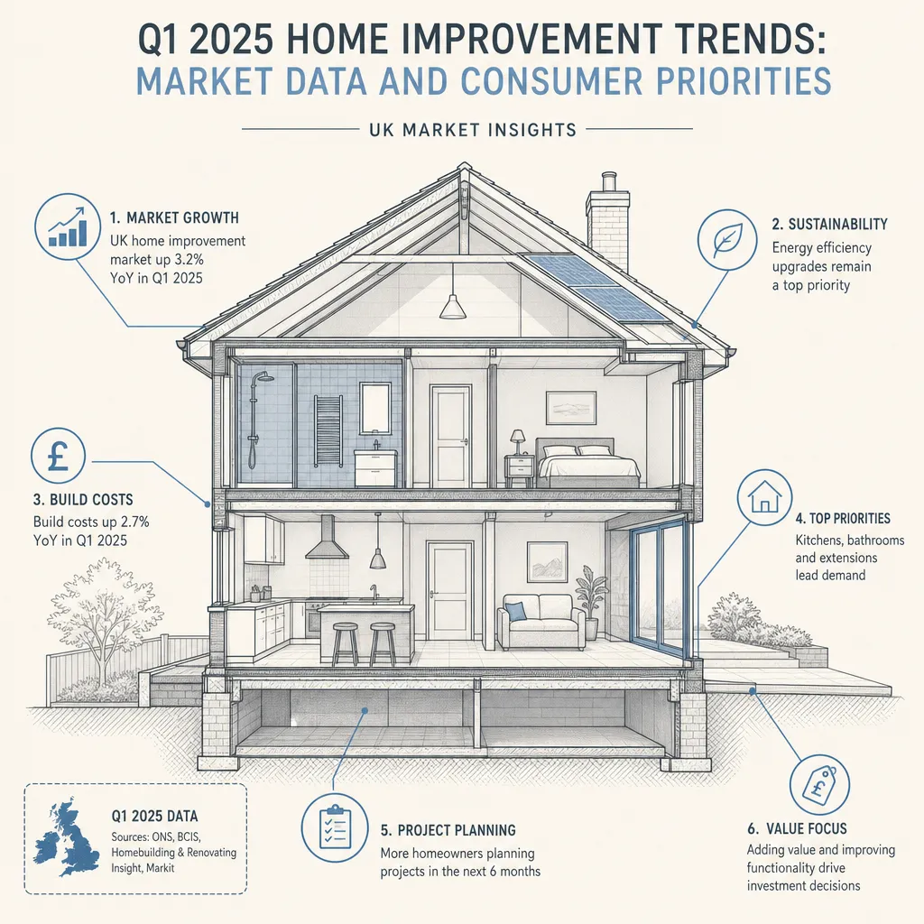 Diagram illustrating: Q1 2025 Home Improvement Trends: Market Data and Consumer Priorities