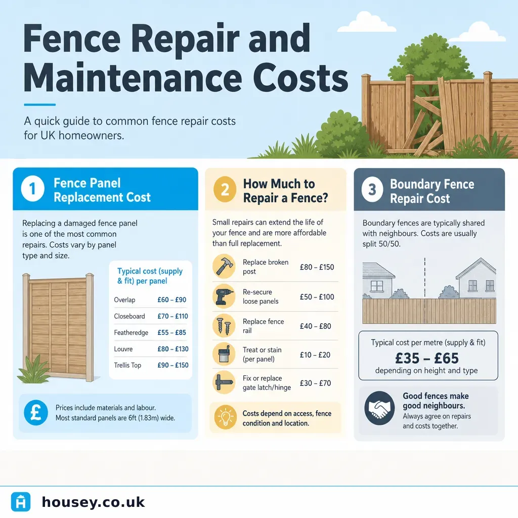 Infographic illustrating: Fence Repair and Maintenance Costs