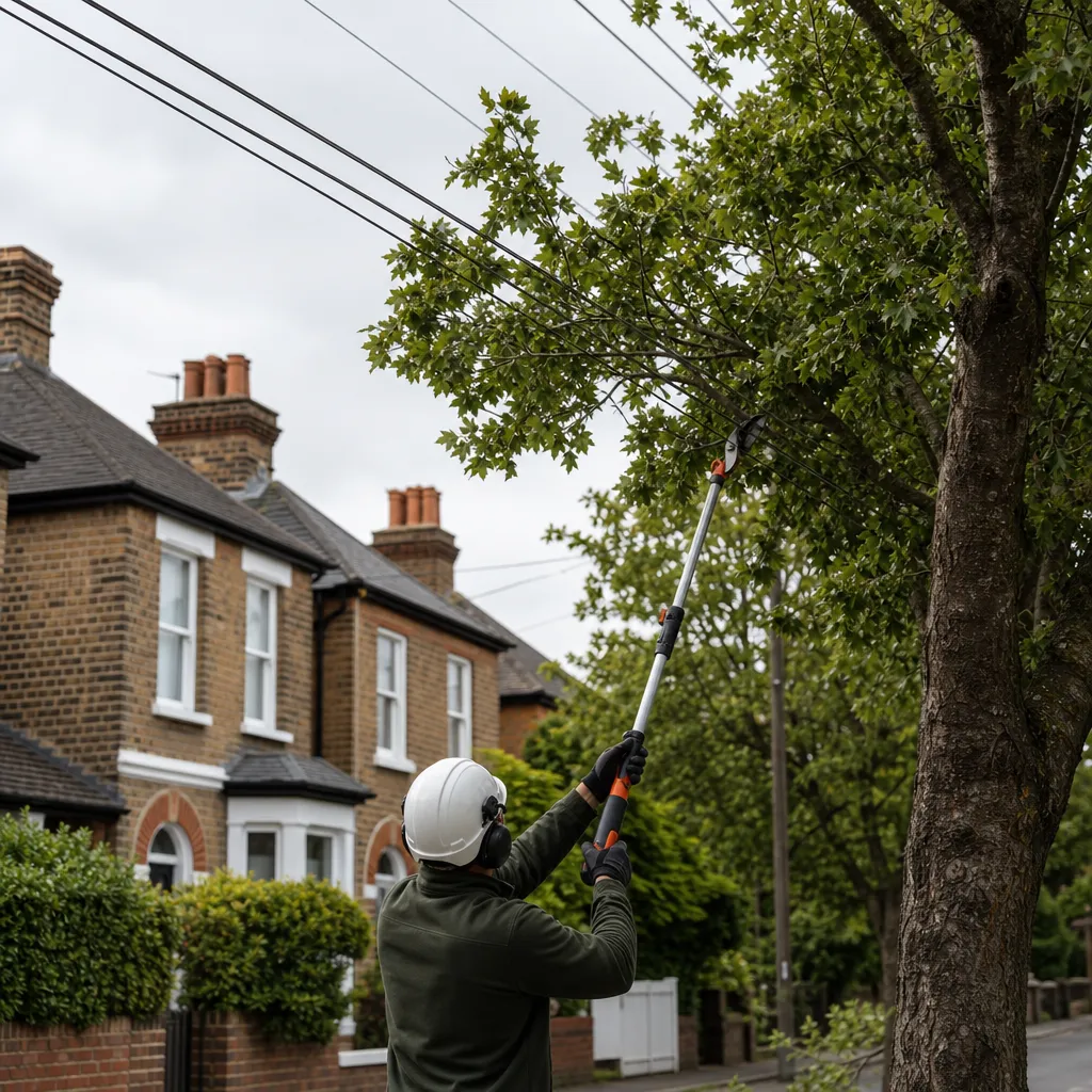 Photo illustrating: Safe Tree Trimming Near Overhead Power Lines