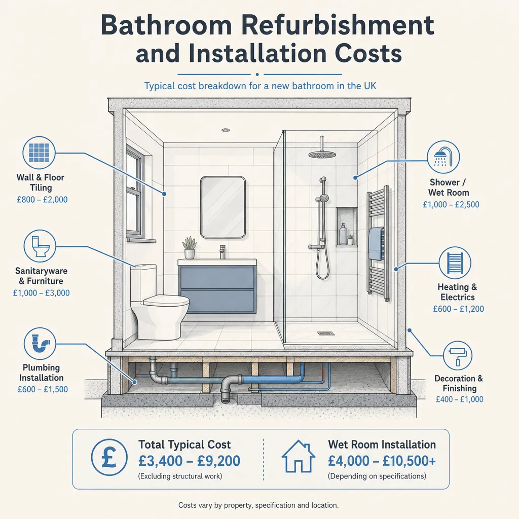 Diagram illustrating: Bathroom Refurbishment and Installation Costs