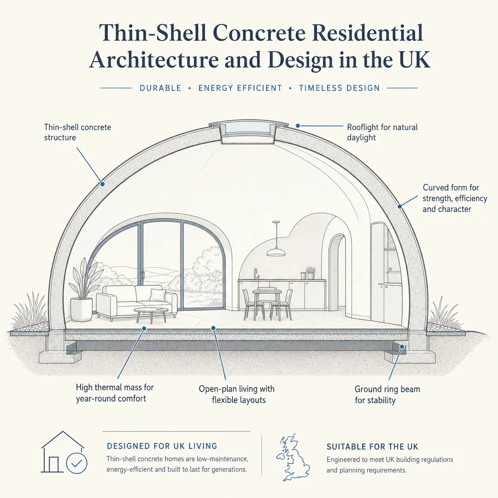 Diagram illustrating: Thin-Shell Concrete Residential Architecture and Design in the UK