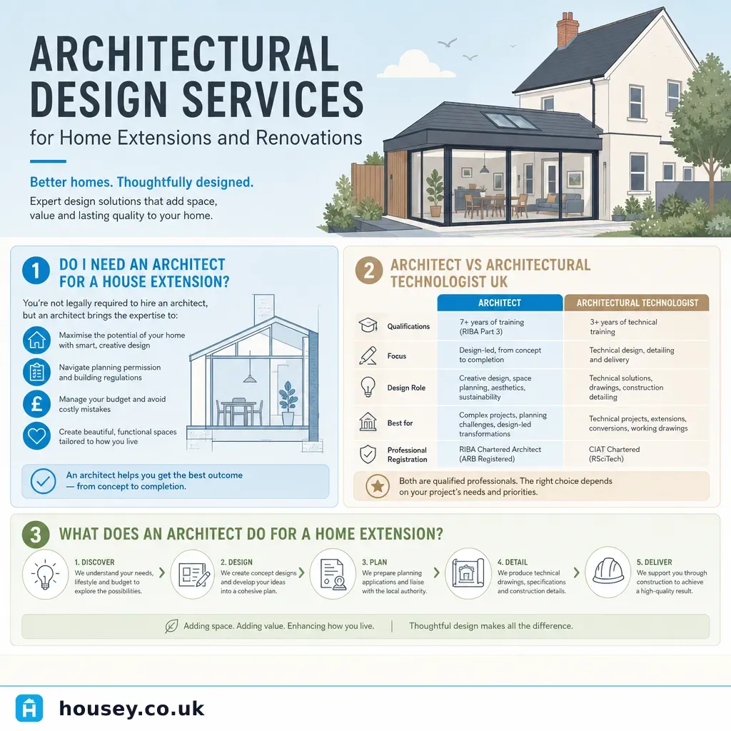 Infographic illustrating: Architectural Design Services for Home Extensions and Renovations