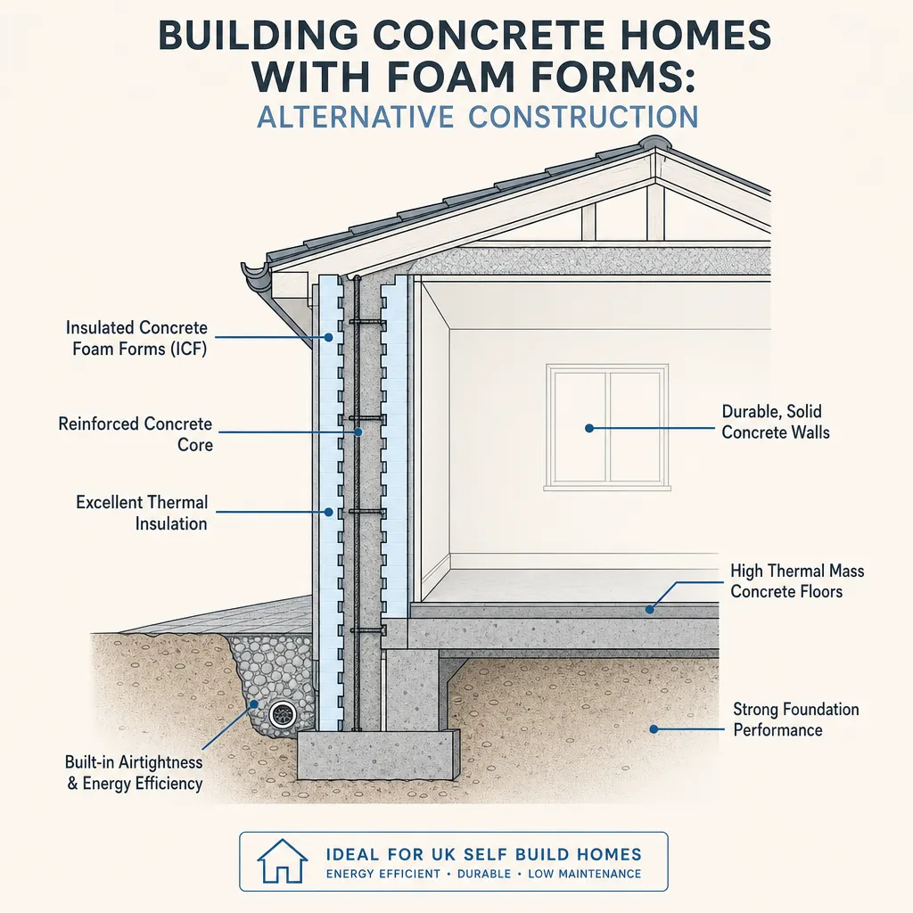 Diagram illustrating: Building Concrete Homes with Foam Forms: Alternative Construction