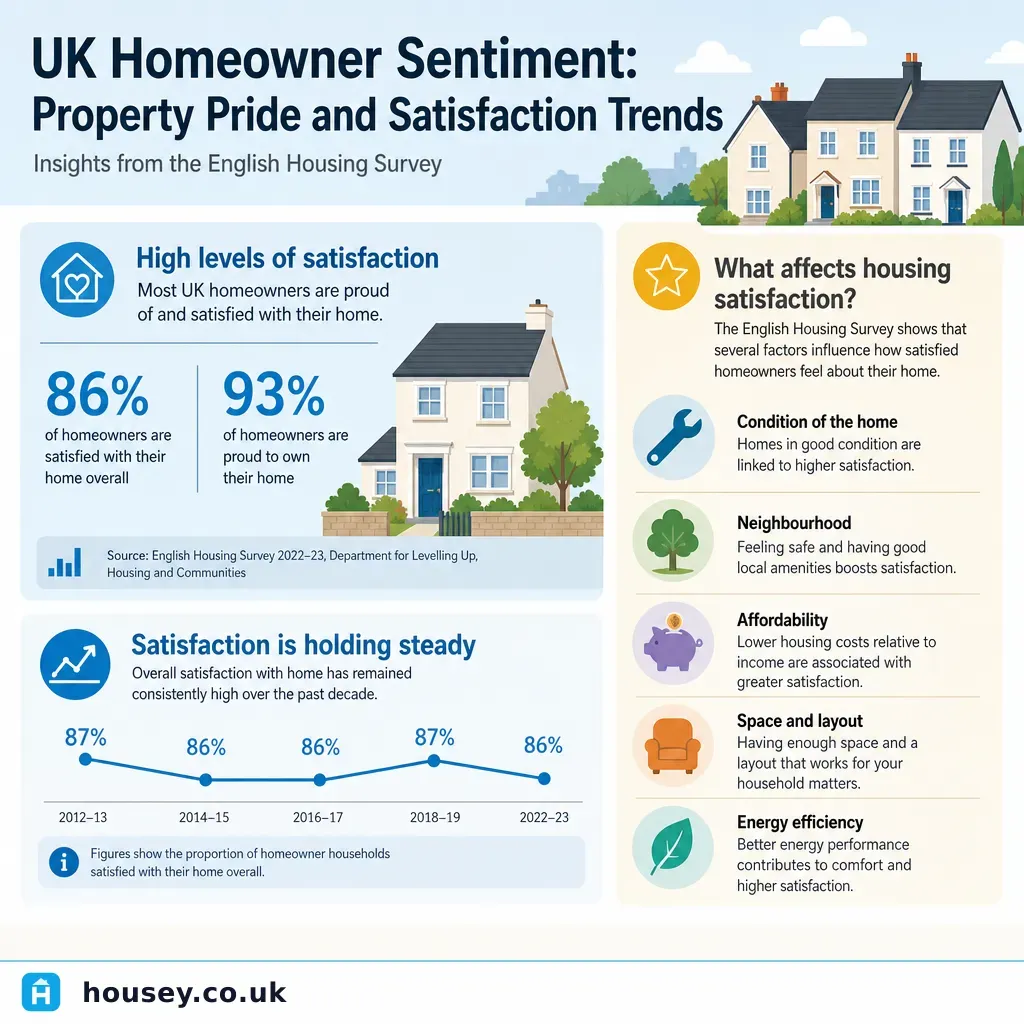 Infographic illustrating: UK Homeowner Sentiment: Property Pride and Satisfaction Trends