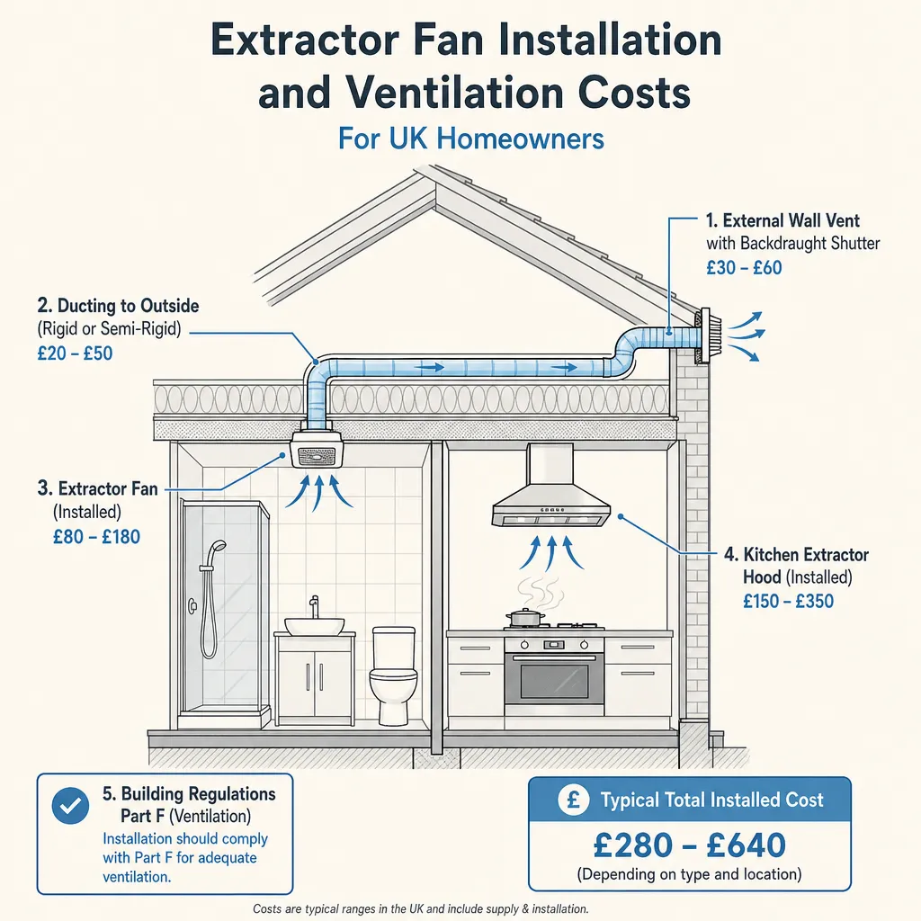 Diagram illustrating: Extractor Fan Installation and Ventilation Costs