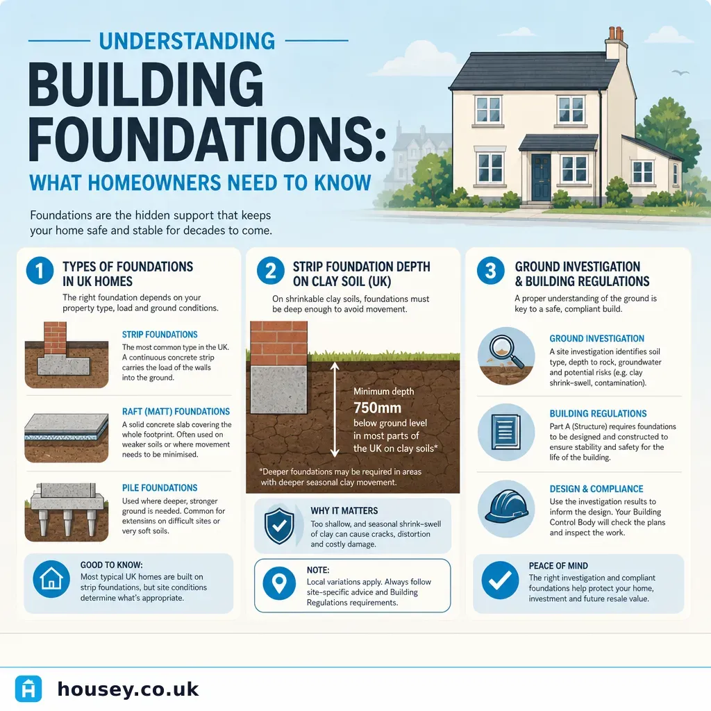Infographic illustrating: Understanding building foundations: what homeowners need to know