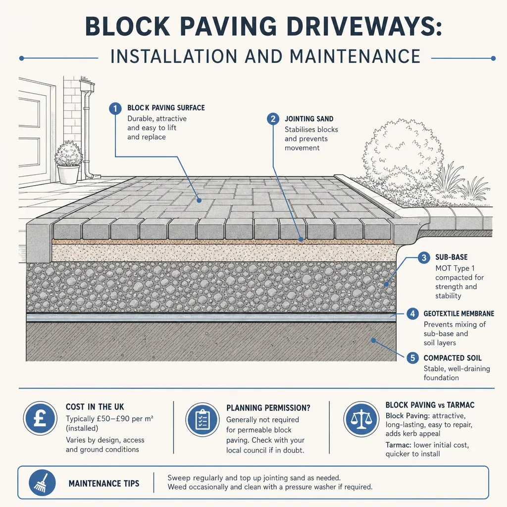 Diagram illustrating: Block Paving Driveways: Installation and Maintenance