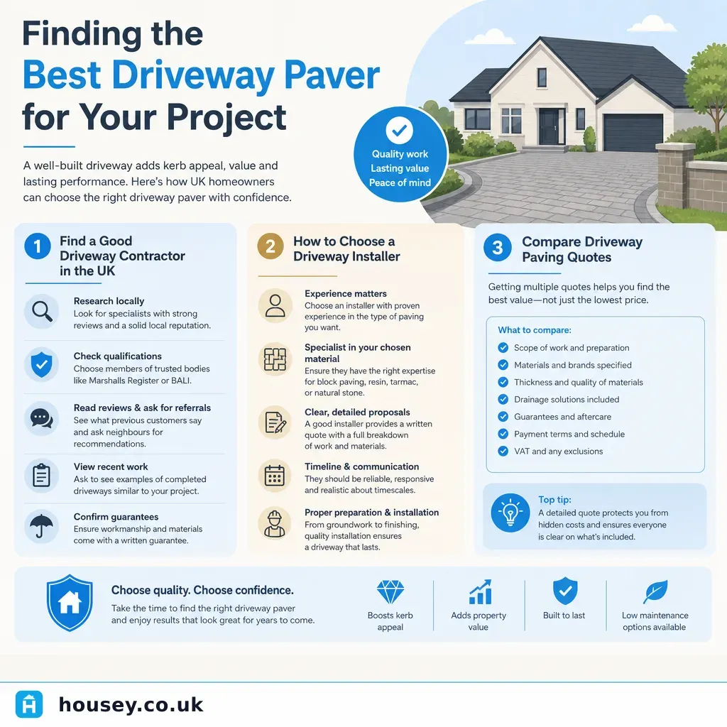 Infographic illustrating: Finding the Best Driveway Paver for Your Project