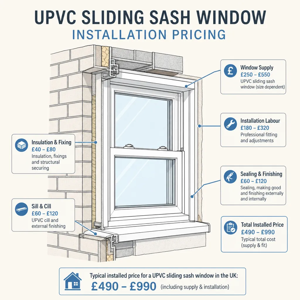 Diagram illustrating: UPVC Sliding Sash Window Installation Pricing