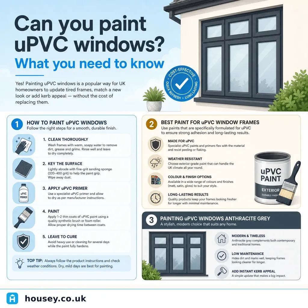 Infographic illustrating: Can you paint uPVC windows? What you need to know