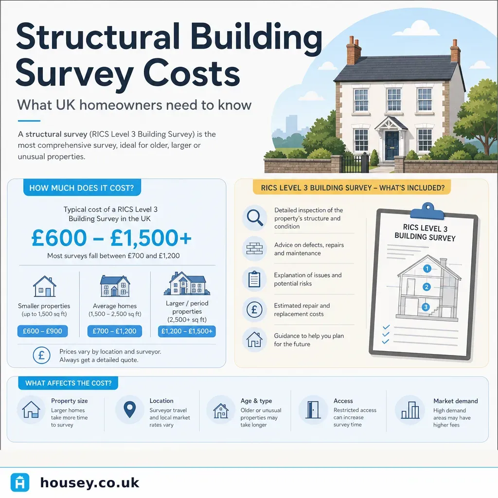 Infographic illustrating: Structural Building Survey Costs