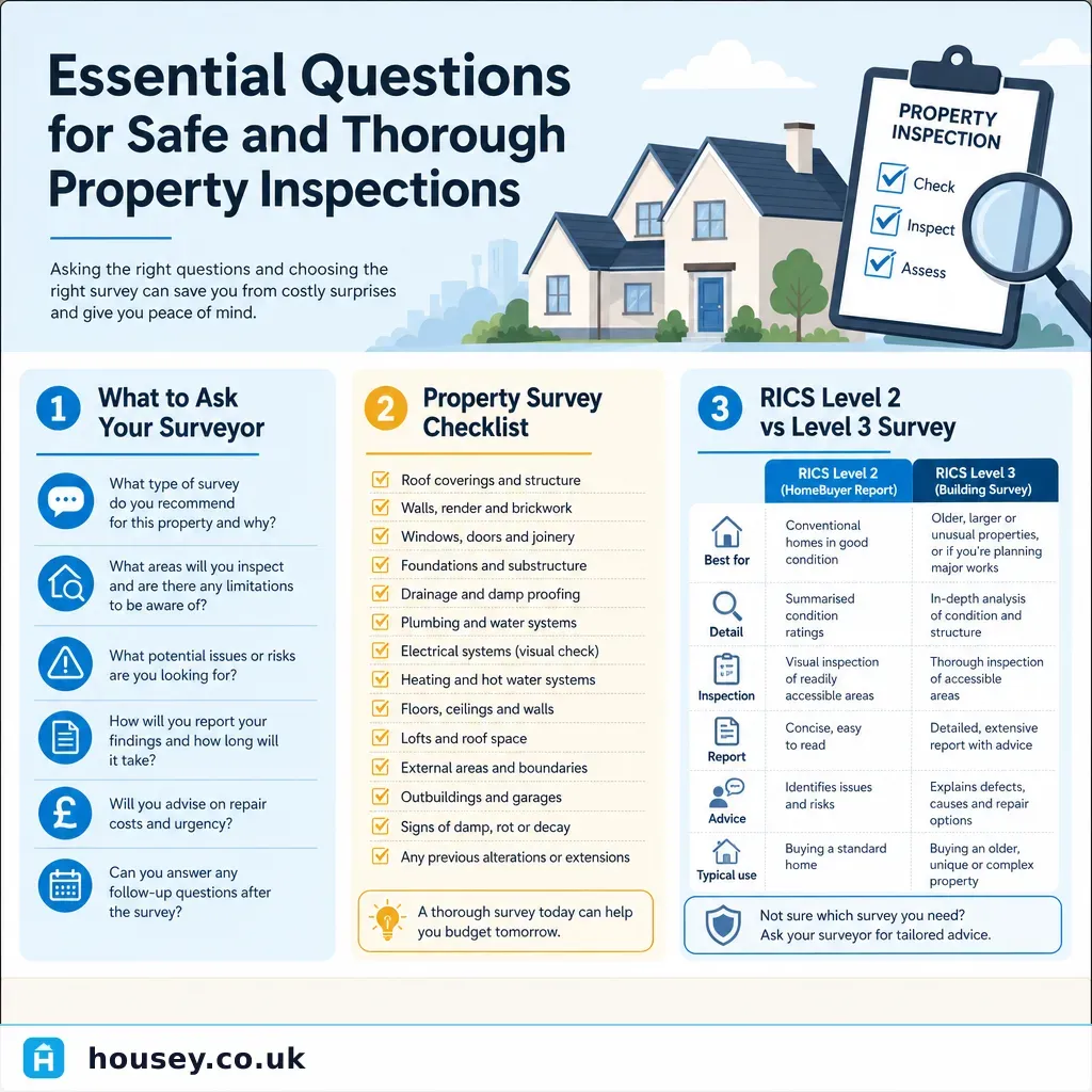 Infographic illustrating: Essential Questions for Safe and Thorough Property Inspections