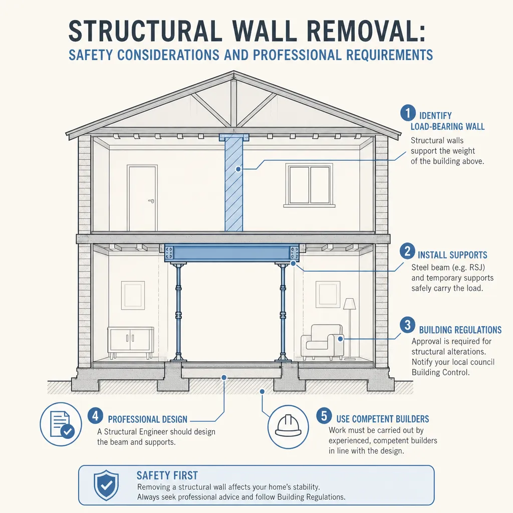 Diagram illustrating: Structural Wall Removal: Safety Considerations and Professional Requirements