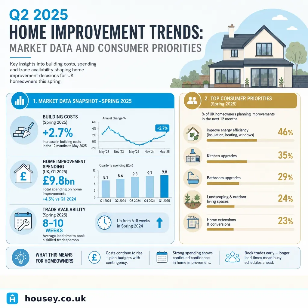 Infographic illustrating: Q2 2025 Home Improvement Trends: Market Data and Consumer Priorities