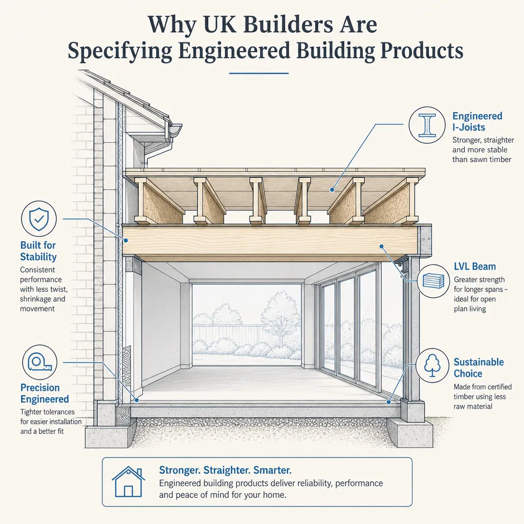 Diagram illustrating: Why UK Builders Are Specifying Engineered Building Products