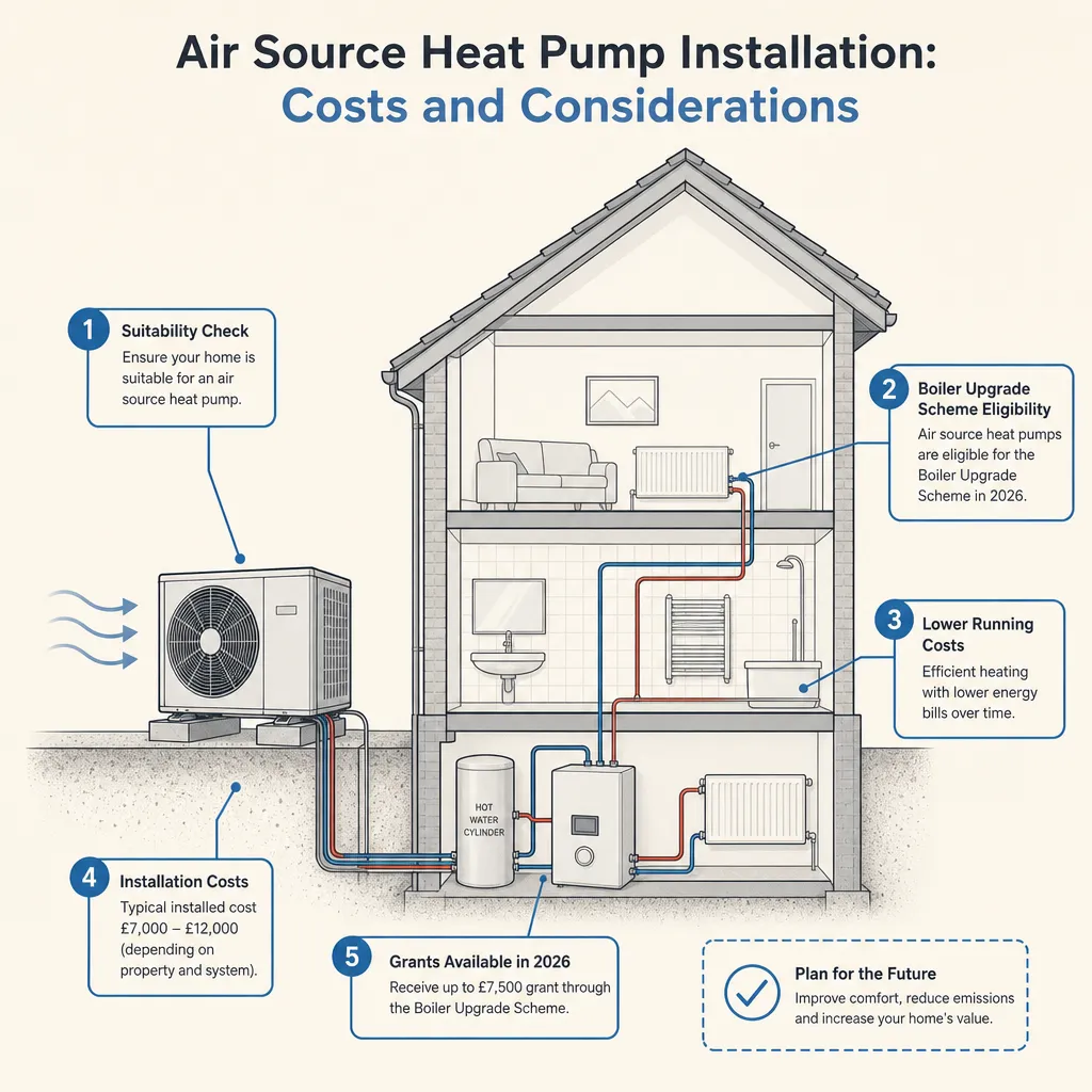 Diagram illustrating: Air Source Heat Pump Installation: Costs and Considerations