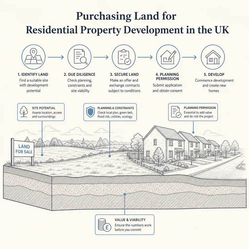 Diagram illustrating: Purchasing Land for Residential Property Development in the UK