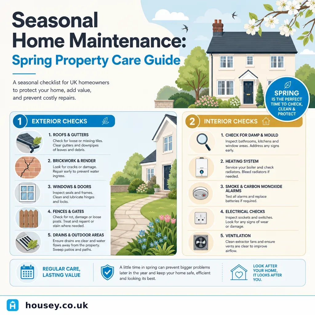 Infographic illustrating: Seasonal Home Maintenance: Spring Property Care Guide