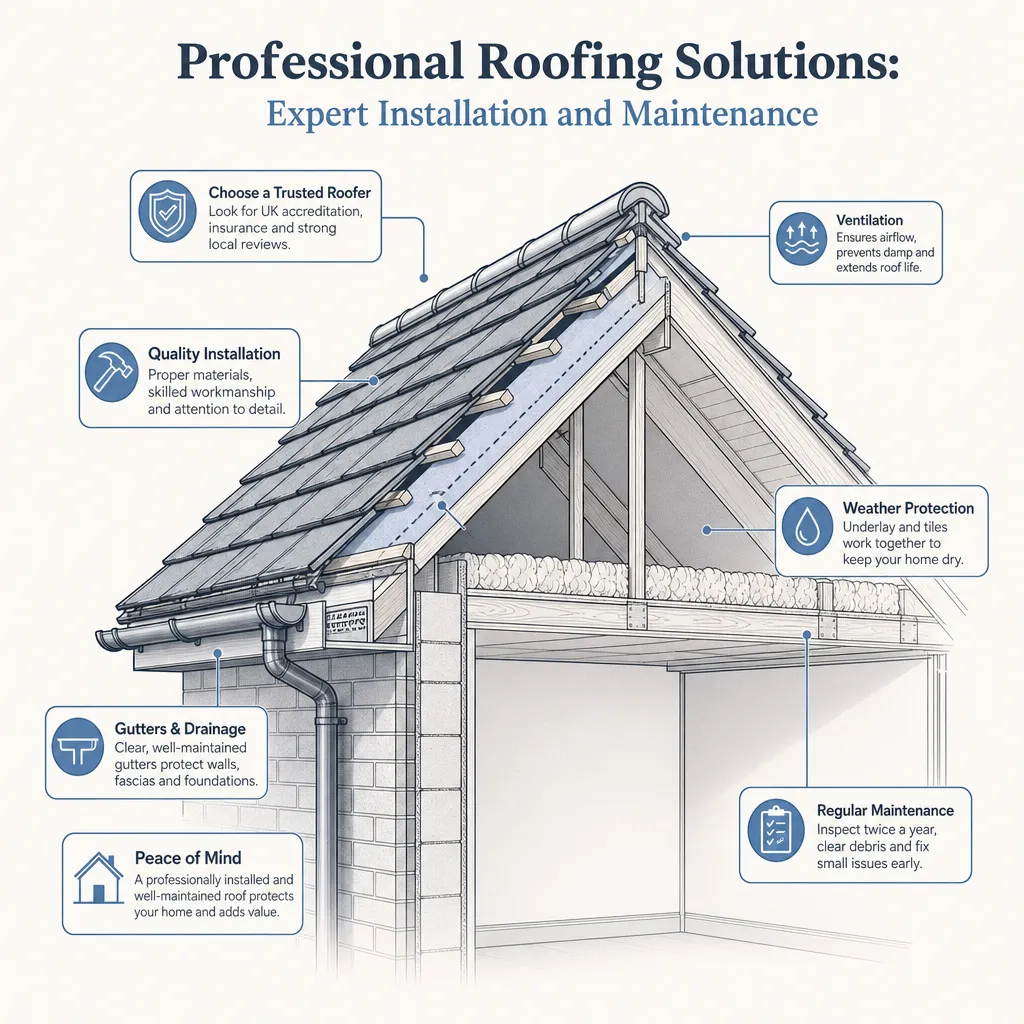 Diagram illustrating: Professional Roofing Solutions: Expert Installation and Maintenance