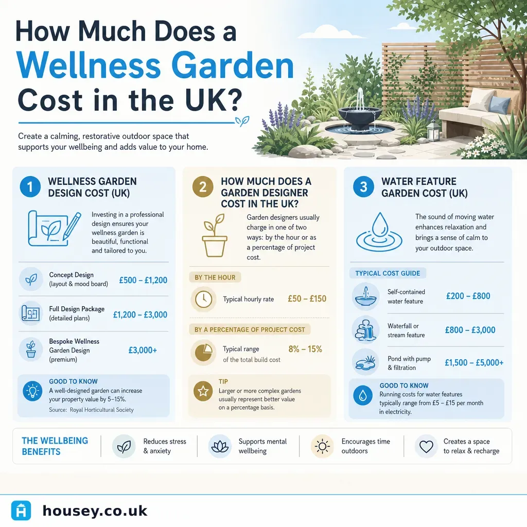 Infographic illustrating: How Much Does a Wellness Garden Cost in the UK?