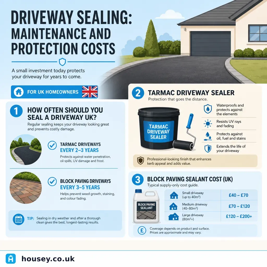 Infographic illustrating: Driveway Sealing: Maintenance and Protection Costs