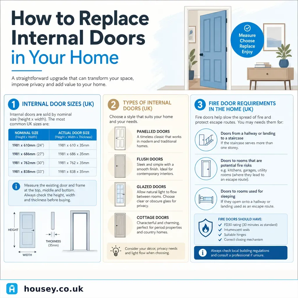 Infographic illustrating: How to Replace Internal Doors in Your Home