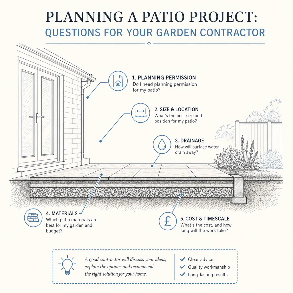 Diagram illustrating: Planning a Patio Project: Questions for Your Garden Contractor