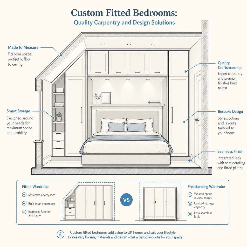 Diagram illustrating: Custom Fitted Bedrooms: Quality Carpentry and Design Solutions