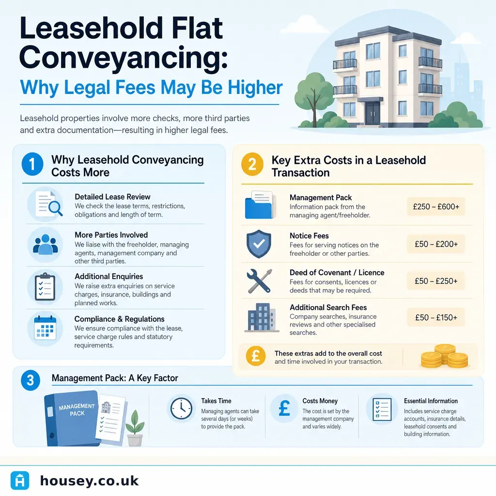 Infographic illustrating: Leasehold Flat Conveyancing: Why Legal Fees May Be Higher