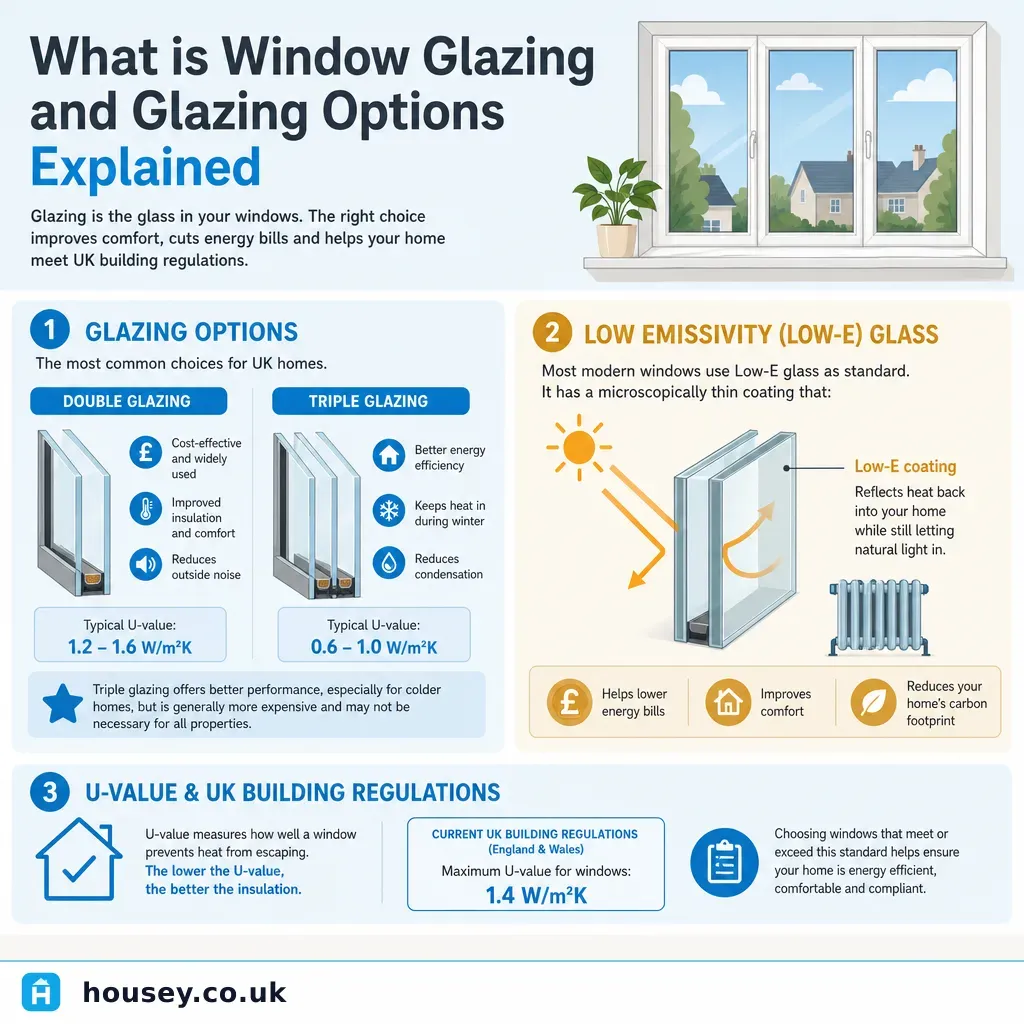 Infographic illustrating: What is window glazing and glazing options explained