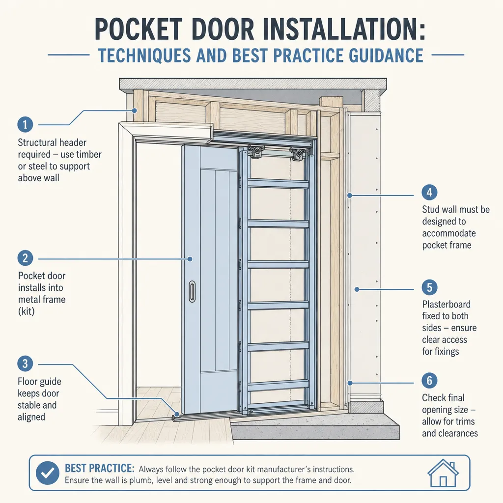 Diagram illustrating: Pocket Door Installation: Techniques and Best Practice Guidance