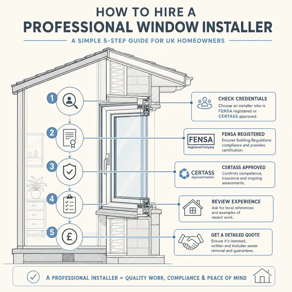 Diagram illustrating: How to Hire a Professional Window Installer